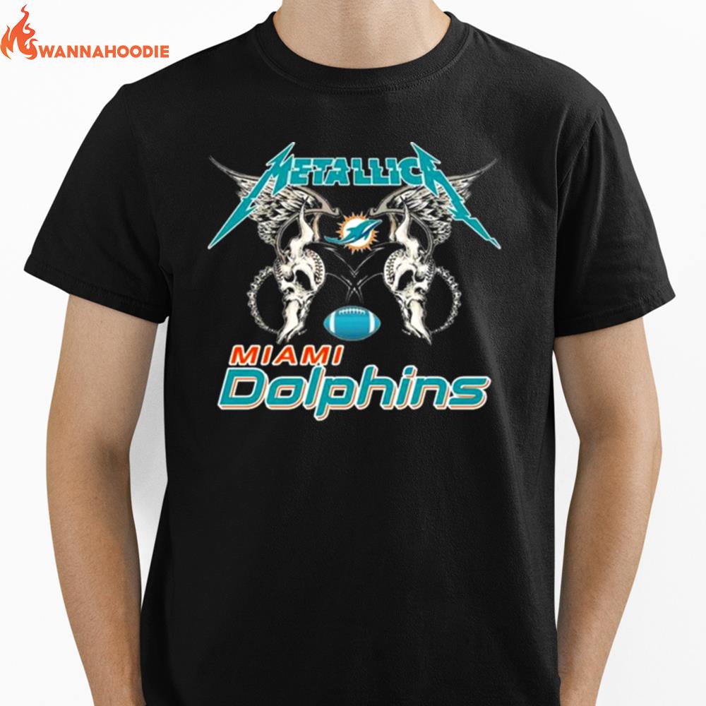 Nfl Miami Dolphins Logo Black Metallica Wings Unisex T-Shirt for Men Women