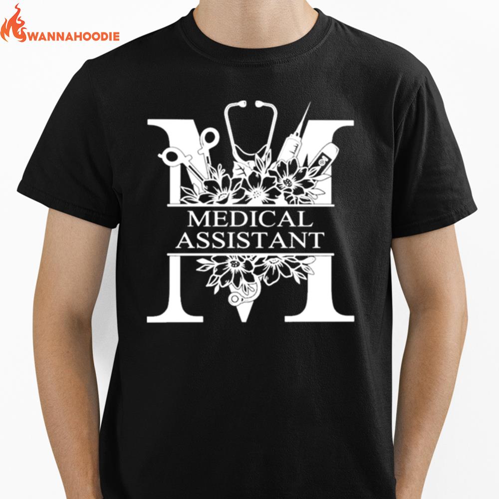 Nurse Split Floral Frame Medical Assistan Unisex T-Shirt for Men Women