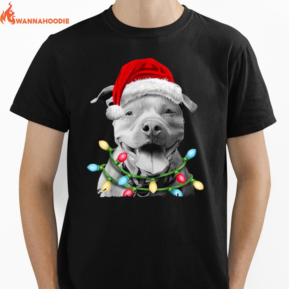 Pitbull Santa Light Christmas Unisex T-Shirt for Men Women