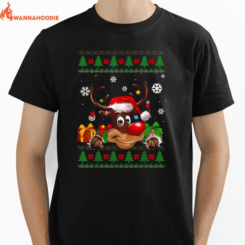 Reindeer Lovers Santa Hat Ugly Christmas Unisex T-Shirt for Men Women