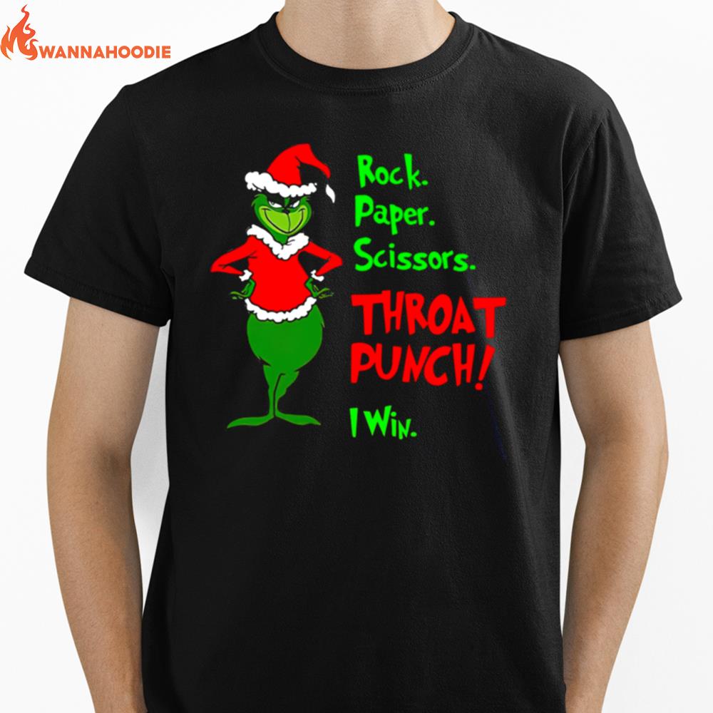 Rock Paper Scissors Throat Punch I Win Grinch Christmas Unisex T-Shirt for Men Women