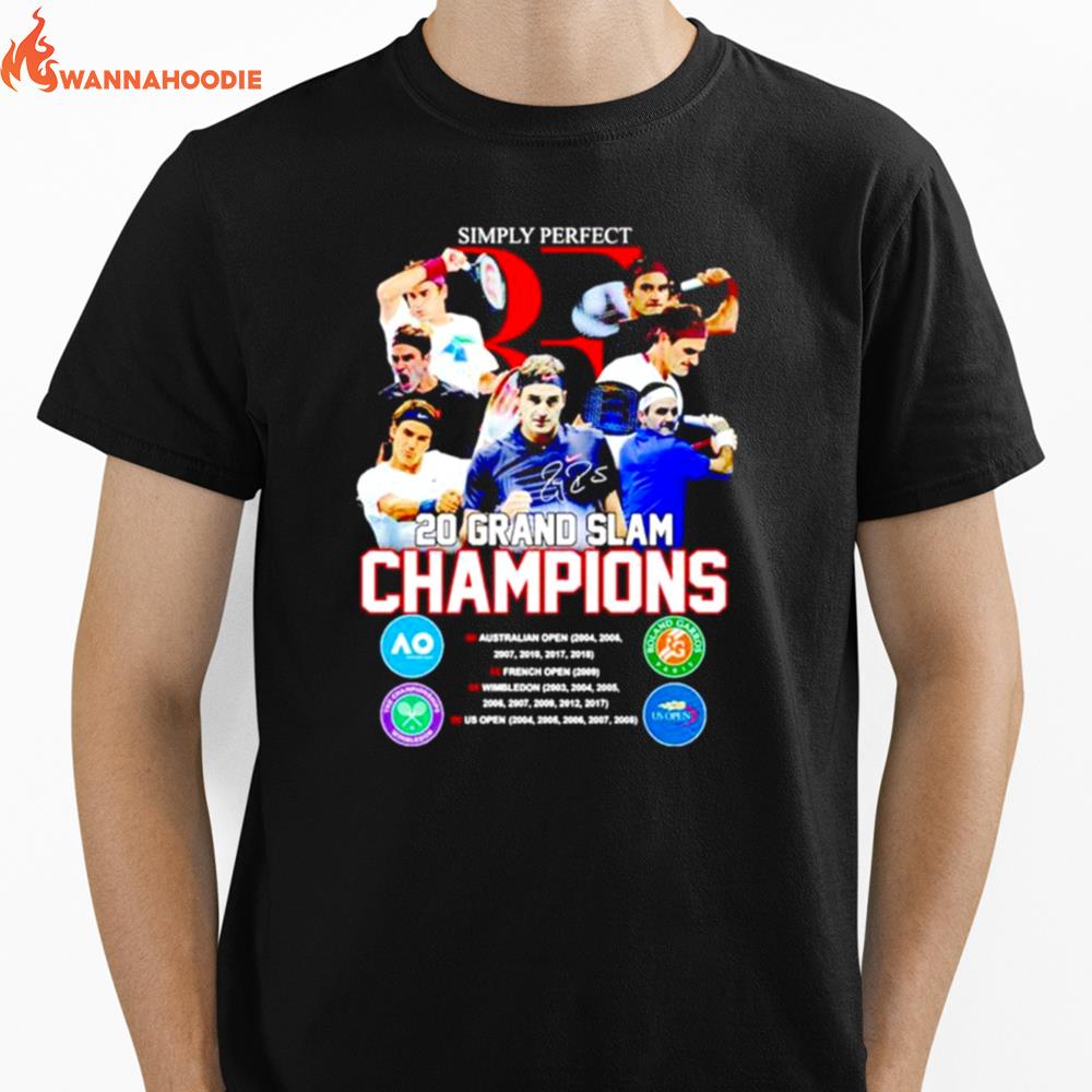 Roger Federer Simply Perfect 20 Grand Slam Champions Signature Unisex T-Shirt for Men Women