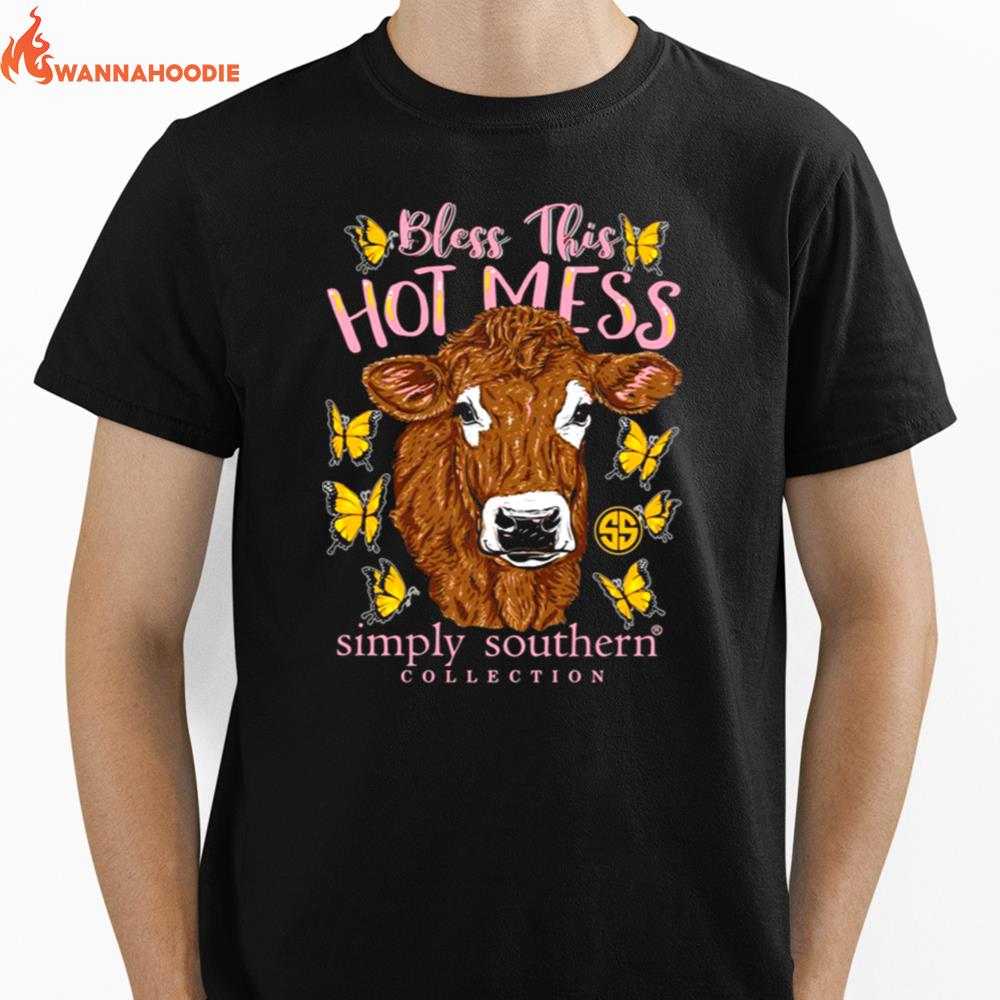 Simply Southern Collection Bless This Hot Mess Cow Unisex T-Shirt for Men Women