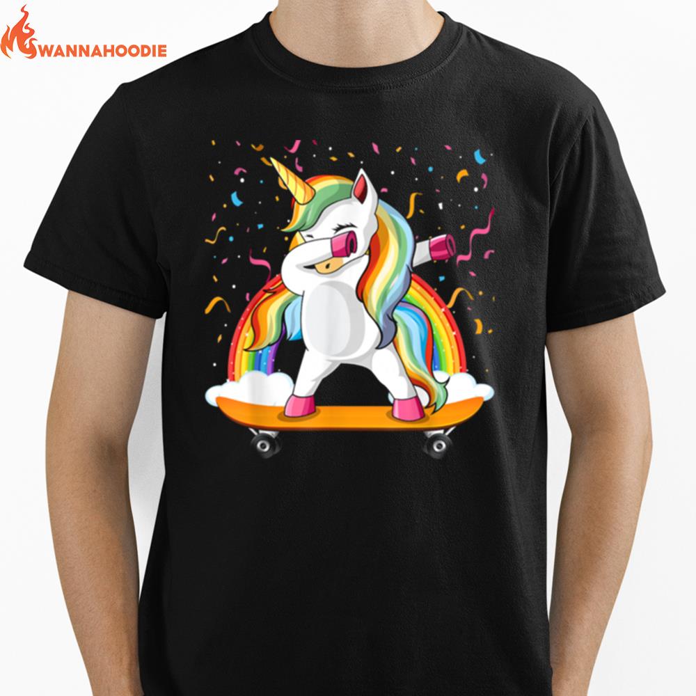 Skating Unicorn Dabbing Unicorn Skater Unisex T-Shirt for Men Women