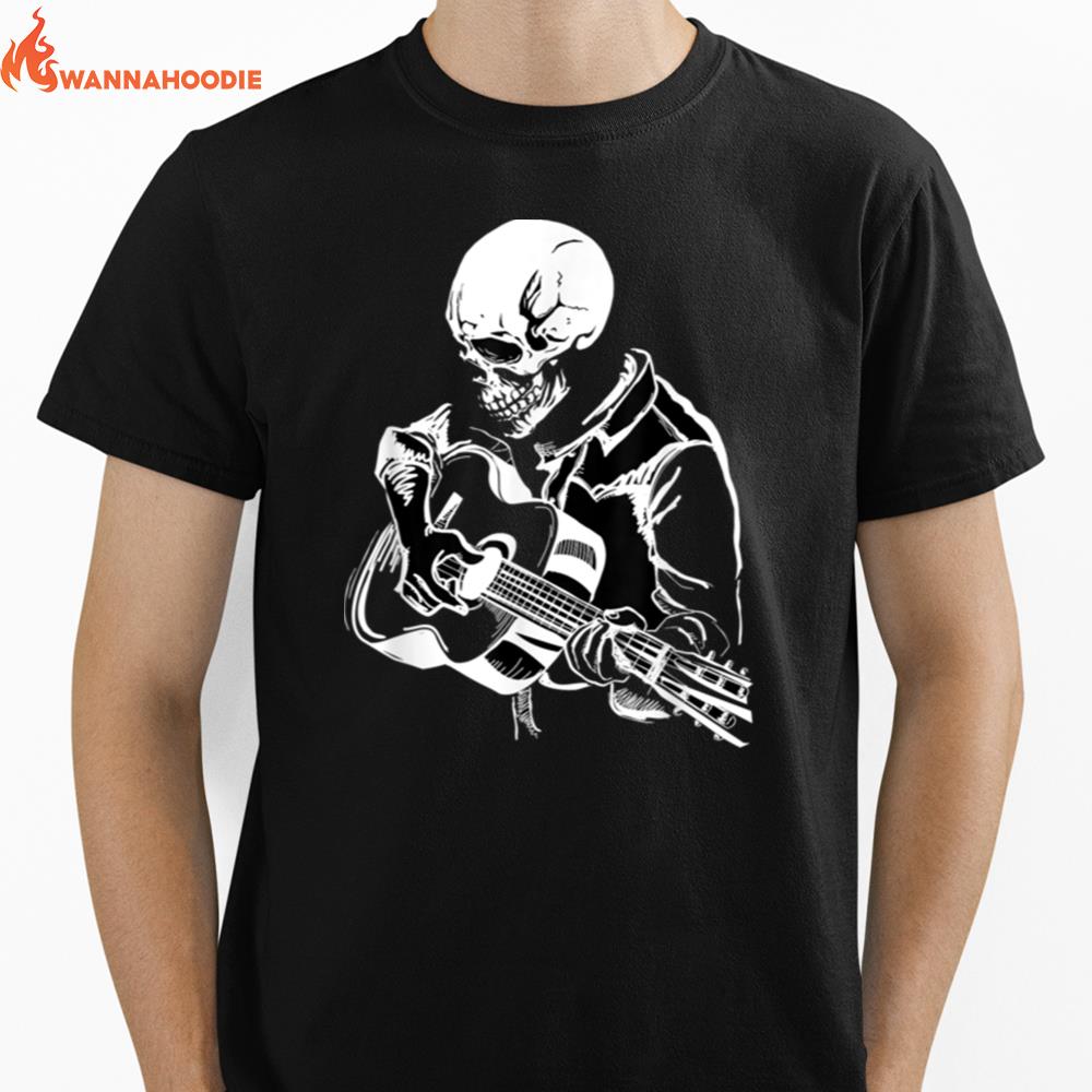 Skeleton Head Playing Acoustic Rock On His Guitar Its Music Unisex T-Shirt for Men Women