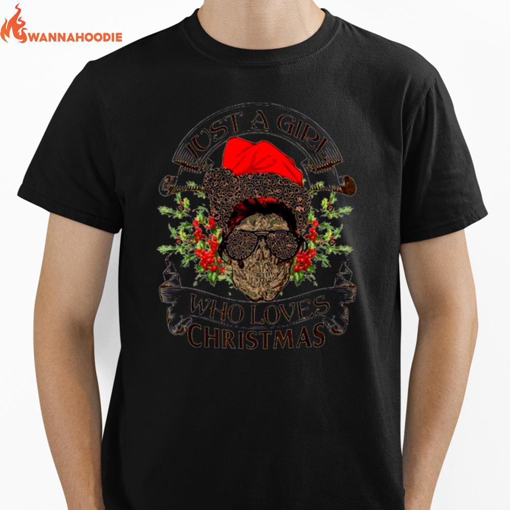 Skull Santa Hat Leopard Just A Girl Who Loves Christmas Sweatshirt Unisex T-Shirt for Men Women