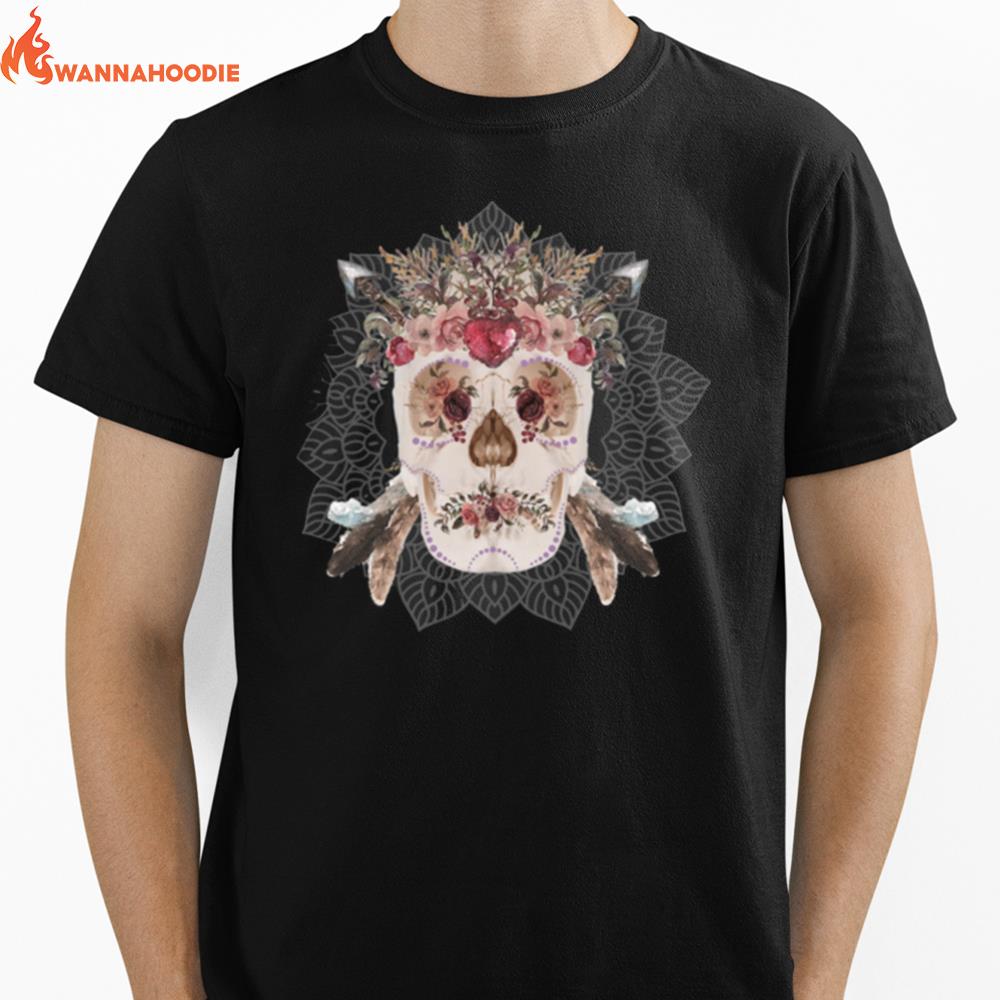 Skulls Mandala Flowers Day Dead Unisex T-Shirt for Men Women