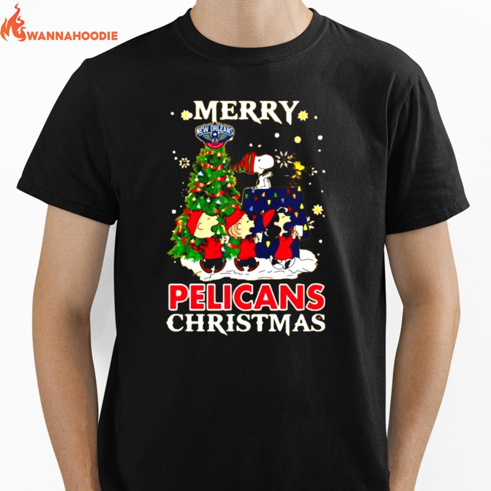 Snoopy And Friends Merry New Orleans Pelicans Christmas Unisex T-Shirt for Men Women