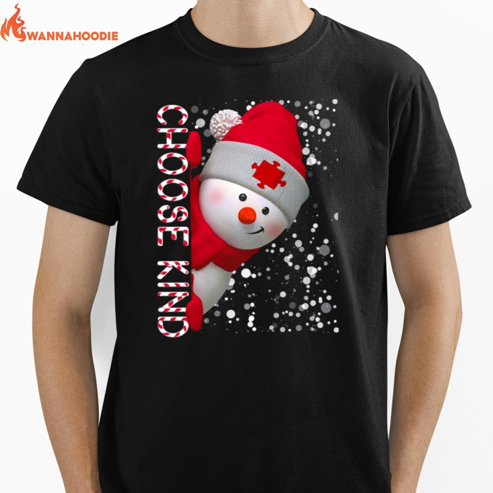 Snowman Choose Kind Merry Christmas Autism Unisex T-Shirt for Men Women