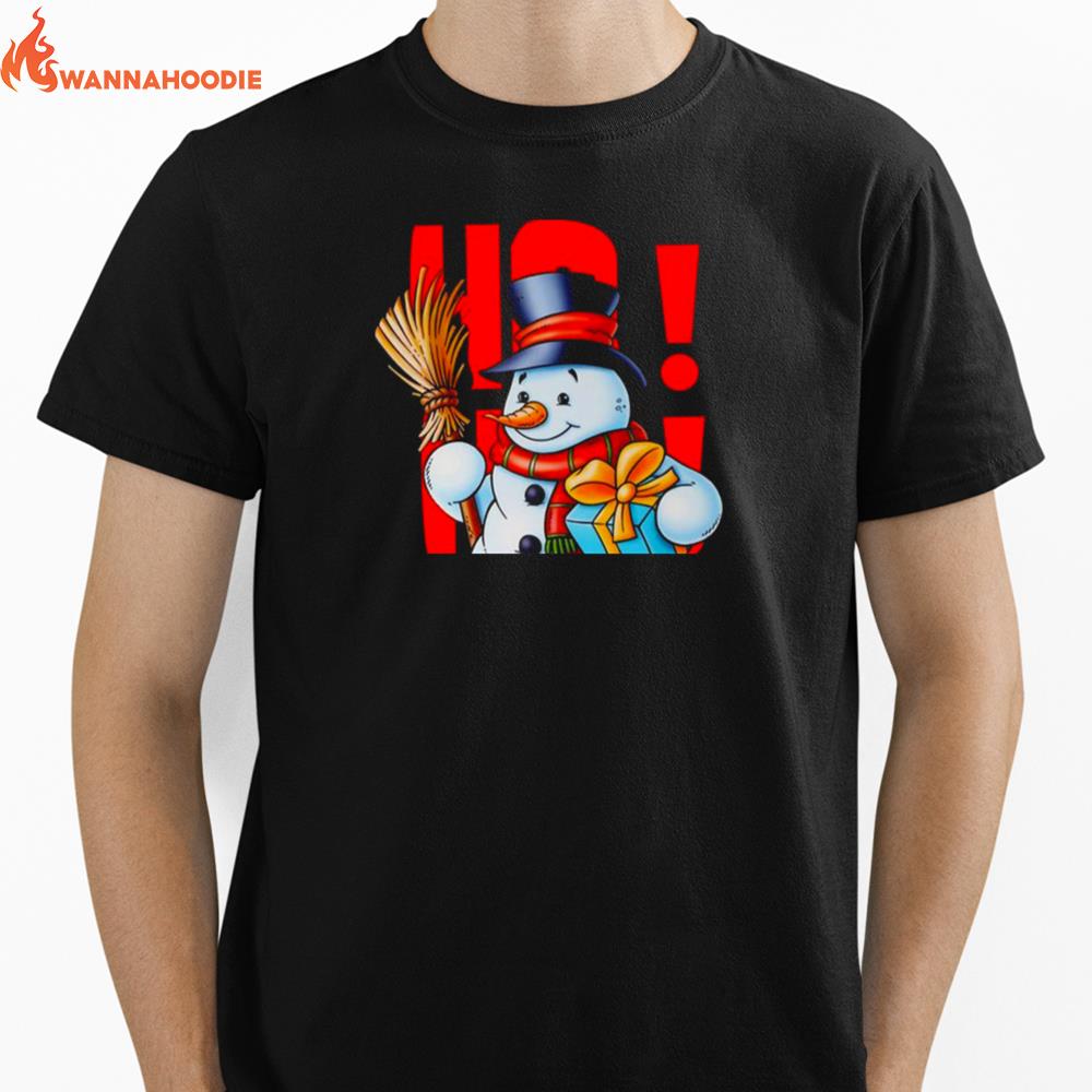 Snowman Wrapped In Christmas Unisex T-Shirt for Men Women