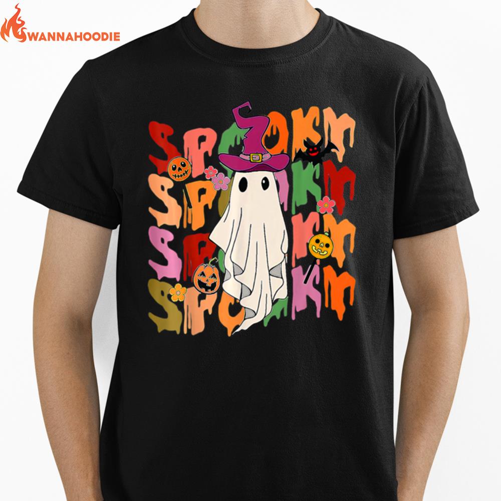 Spooky Ghost Costume Witch Groovy Vibes Hippie Halloween Unisex T-Shirt for Men Women