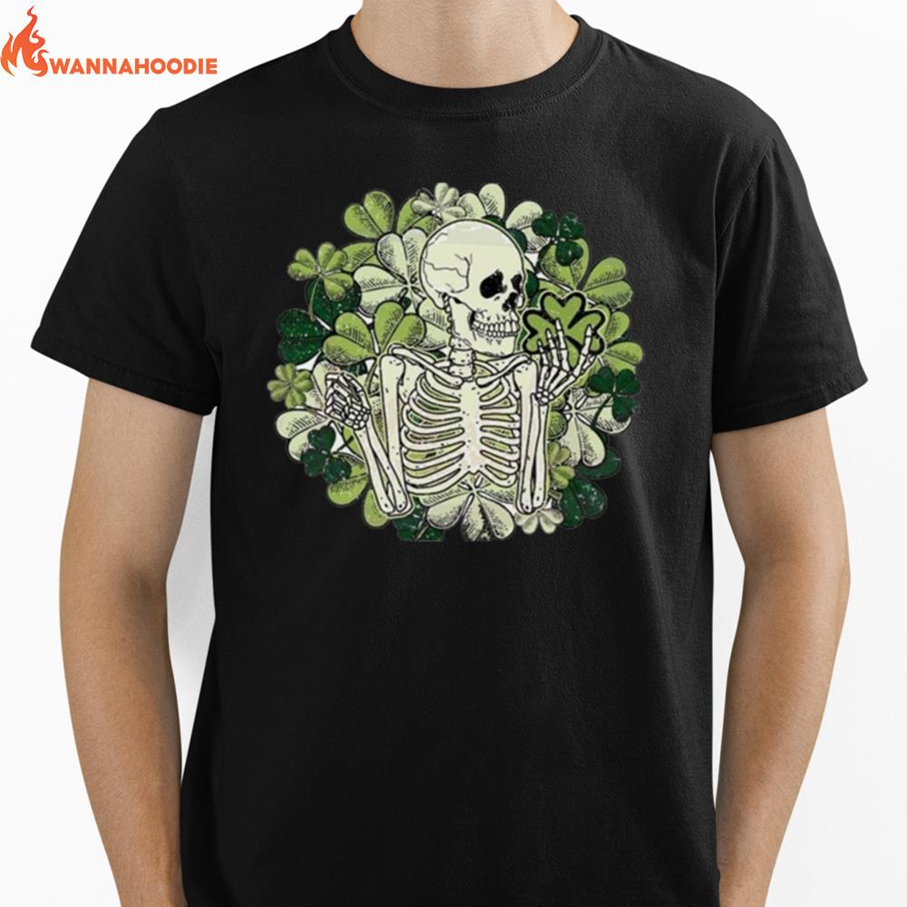 St Patrick'S Day Shamrock Skeleton Unisex T-Shirt for Men Women