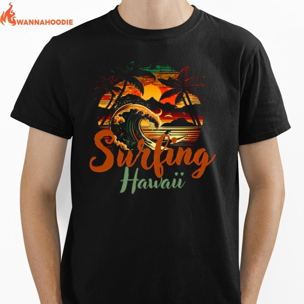 Sunset On The Beach Vintage Hawaii Surfing Label Unisex T-Shirt for Men Women