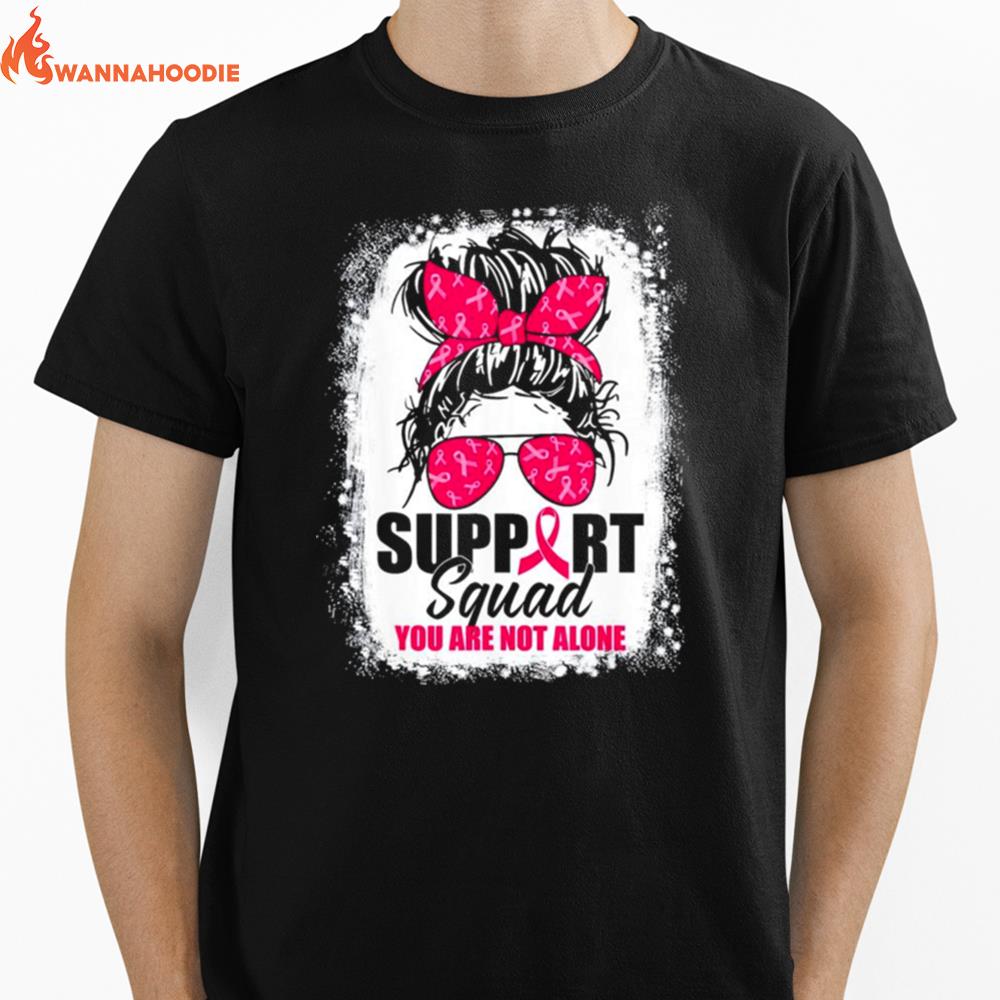 Support Squad Messy Bun Warrior Breast Cancer Awareness Unisex T-Shirt for Men Women