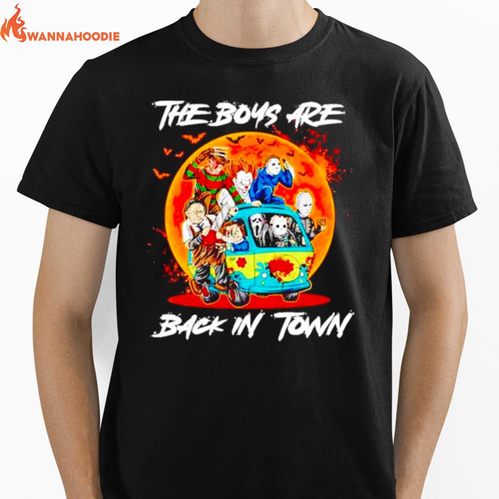 The Boys Are Back In Town Halloween Character In Car Unisex T-Shirt for Men Women