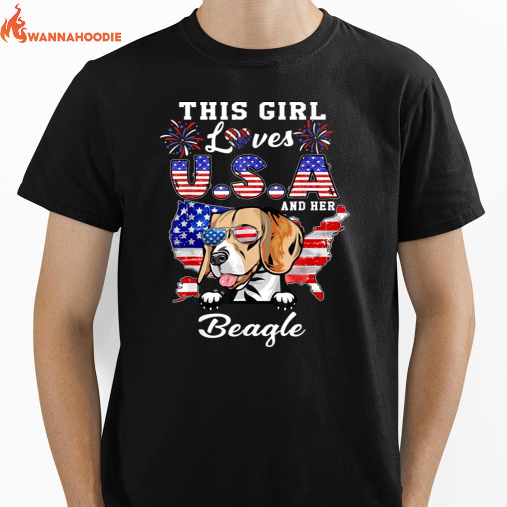 This Girl Loves Usa And Her Dog 4Th Of July Beagle Lover T B0B45Kz3Mh Unisex T-Shirt for Men Women