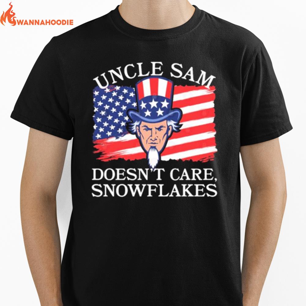 Uncle Sam Doesn'T Care, Snowflakes American Flag Unisex T-Shirt for Men Women