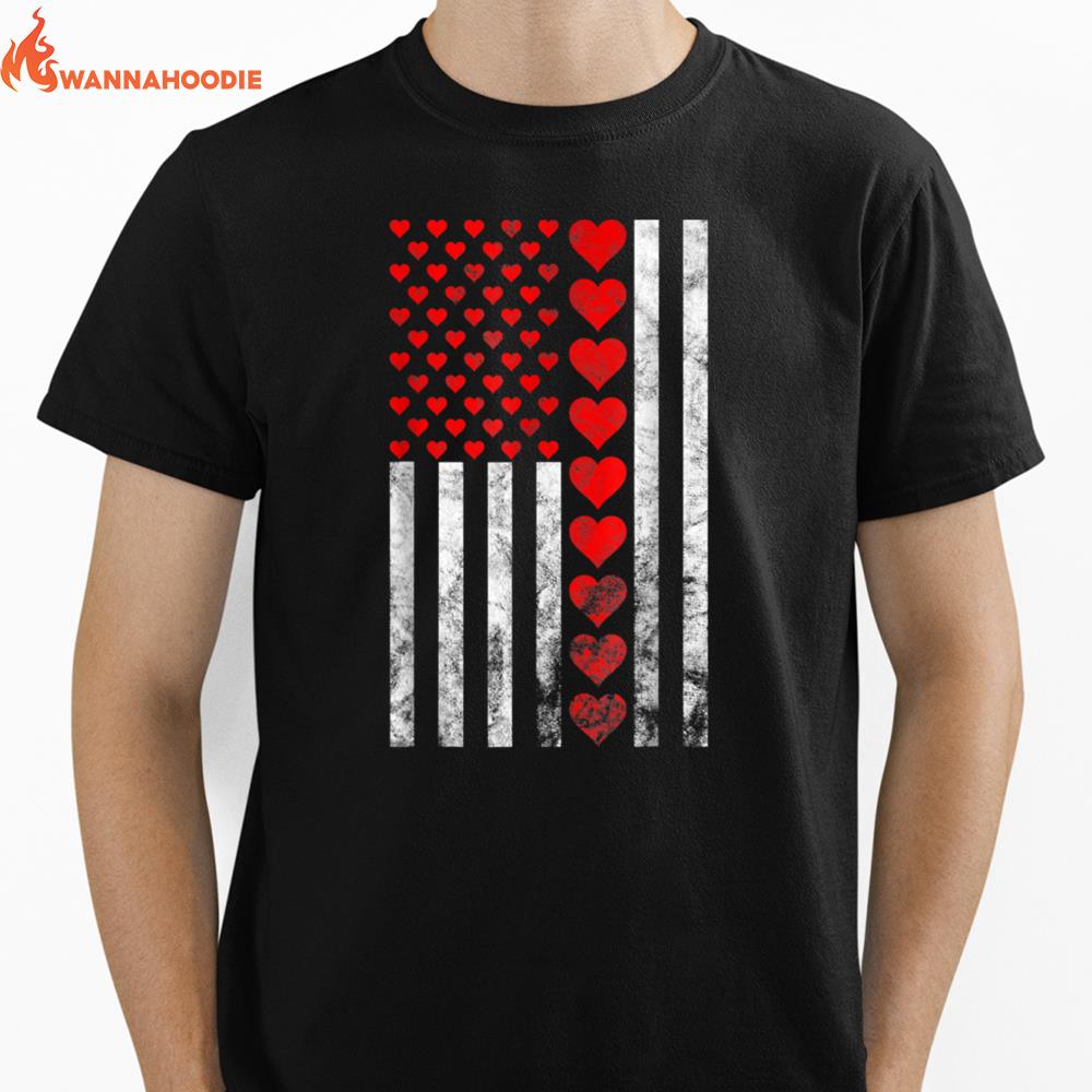 Valentines Day Heart American Flag   Lots Of Hearts Unisex T-Shirt for Men Women