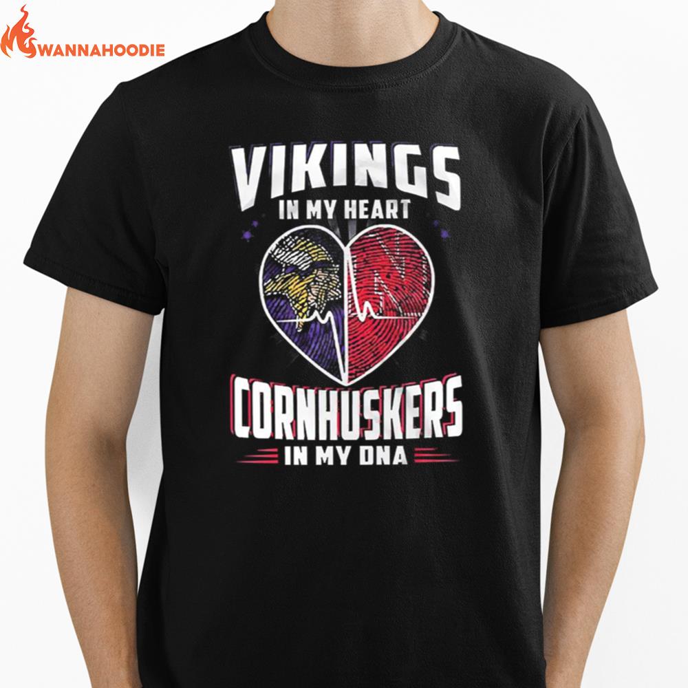 Vikings In My Heart Cornhuskers In My Dna Unisex T-Shirt for Men Women