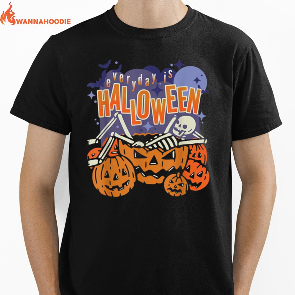 Vintage Everyday Is Halloween Black Cat Pumpkin Halloween Unisex T-Shirt for Men Women